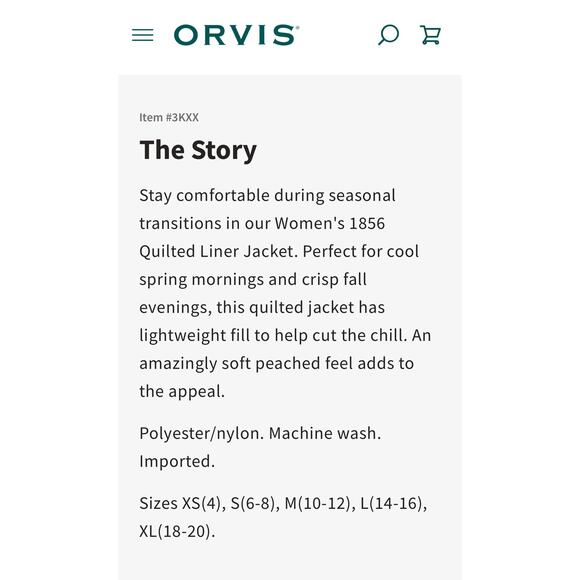 Orvis 1856 Quilted Liner Jacket Lightweight Chore Barn Olive Womens Medium - Picture 7 of 10